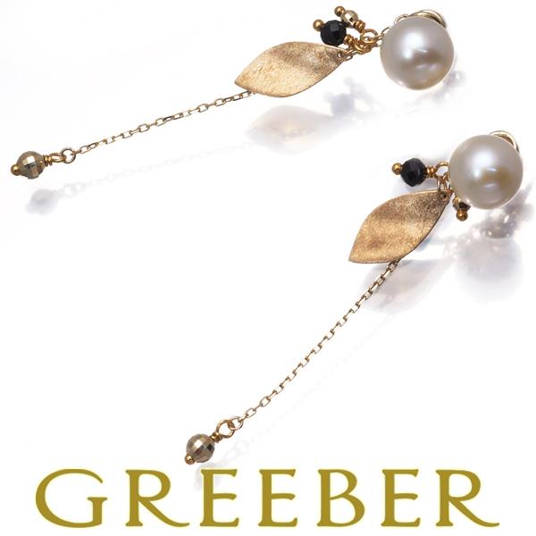 agete（アガット） ピアス パール 真珠 7.3mm オニキス リーフ