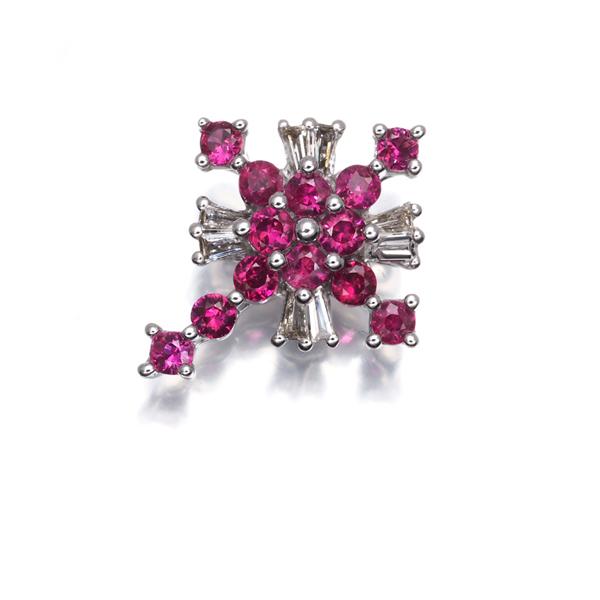 ルビー 0.37ct ダイヤ ダイヤモンド 0.06ct クロス ペンダントトップ 