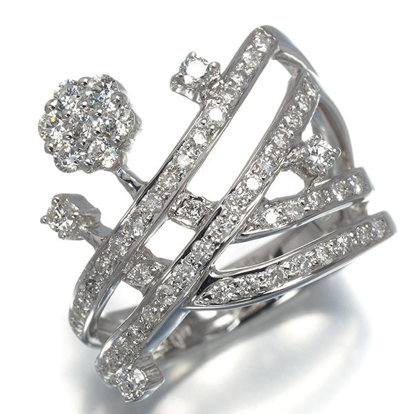 ダイヤ ダイヤモンド 0.75ct フラワー リング K18WG 指輪 GENJ 限界 