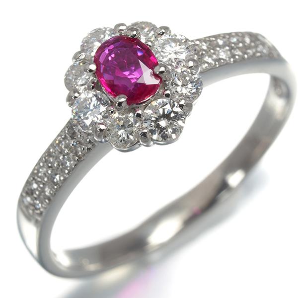 ルビー 0.31ct ダイヤ 0.62ct フラワー リング Pt900 【中古】GENJ