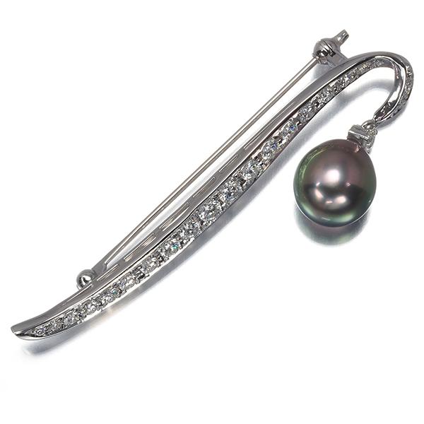 TASAKI タサキ ブローチ ブラックパール 真珠 10.0mm ダイヤ ダイヤモンド 1.05ct 揺れる Pt900 BLJ_6