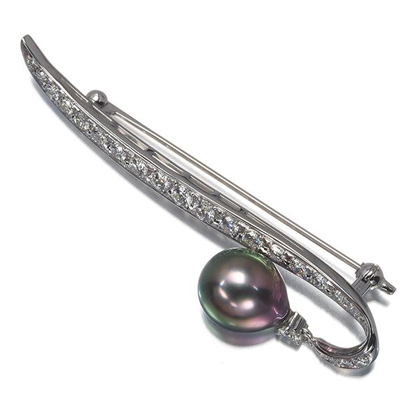 TASAKI タサキ ブローチ ブラックパール 真珠 10.0mm ダイヤ ダイヤモンド 1.05ct 揺れる Pt900 BLJ_1