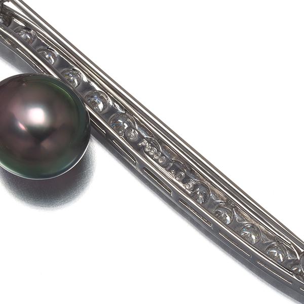 TASAKI タサキ ブローチ ブラックパール 真珠 10.0mm ダイヤ ダイヤモンド 1.05ct 揺れる Pt900 BLJ_4