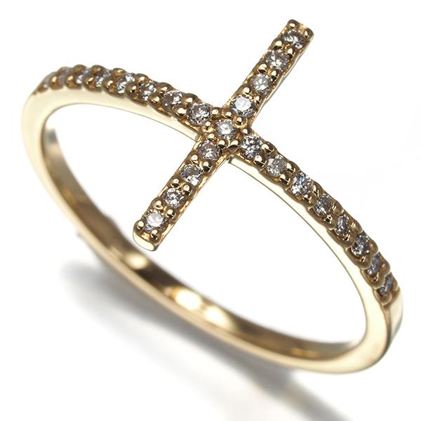 ダイヤ ダイヤモンド 0.13ct クロス リング K18YG 指輪 GENJ