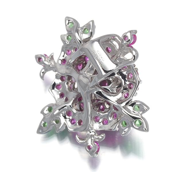 ルビー 0.78ct グリーンガーネット 0.10ct 薔薇 ペンダントトップ 