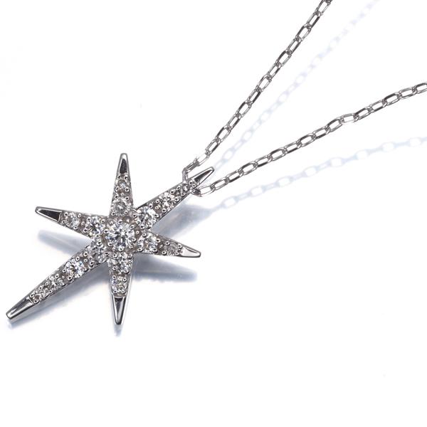 ダイヤ ダイヤモンド 0.24ct スター ネックレス K18WG GENJ