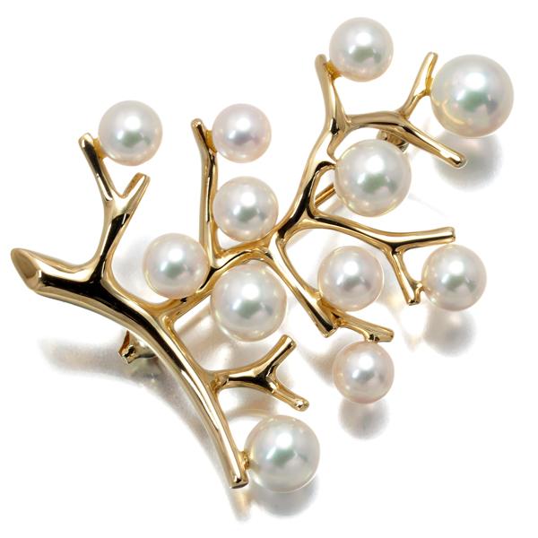 最終お値下げ　MIKIMOTO 真珠 チェーン付きブローチ MIKIMOTO（ミキモト） ブローチ 真珠 4.8mm-7.0mm 幸福の木 K14YG BLJ