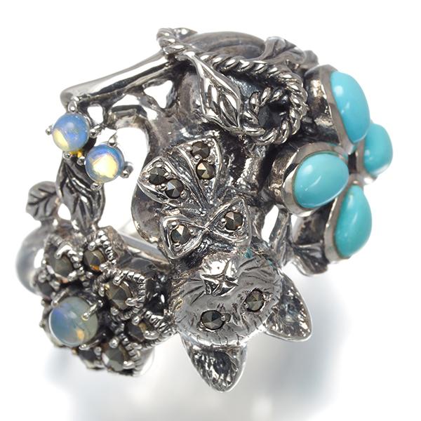 碌山 ロクザン リング ターコイズ トルコ石 マーカサイト オパール