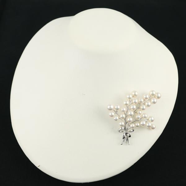 【未使用品】✨MIKIMOTO ミキモト パール　ブローチ　コサージュ　リボン MIKIMOTO（ミキモト） ブローチ パール 真珠 5.0-7.5mm リボン K18WG