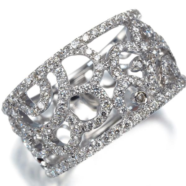 ダイヤ ダイヤモンド フラワー 透かし リング K18WG ソーティング 指輪