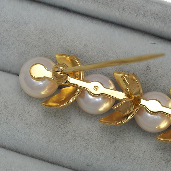 MIKIMOTO（ミキモト） ブローチ パール 真珠 7.0mm リーフ K18YG BLJ