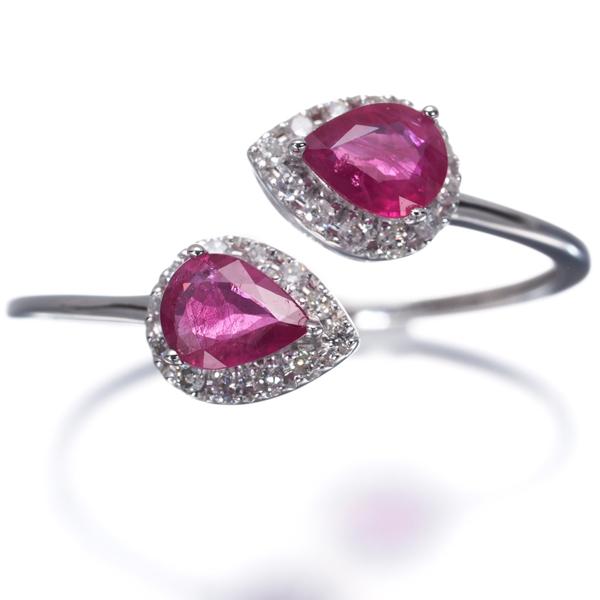 ルビー 0.35ct ダイヤ ダイヤモンド 0.12ct ペアシェイプ リング K18WG 
