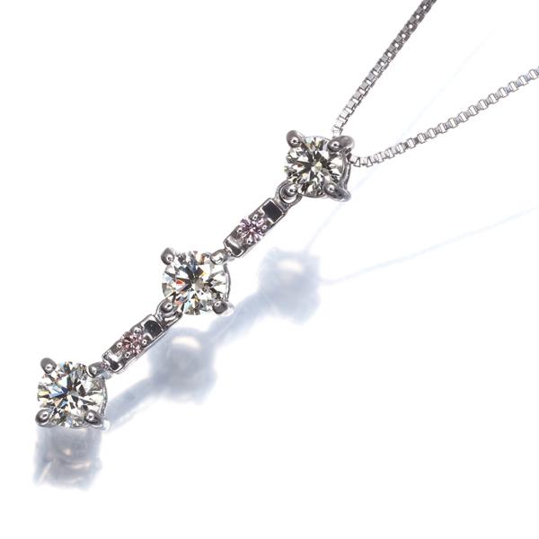 クリア＆ピンクダイヤ ダイヤモンド 0.504ct/0.03ct ネックレス K18WG 