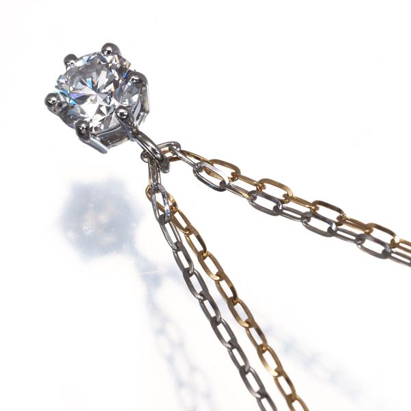 ダイヤ ダイヤモンド 0.438ct F SI2 G コンビカラー 一粒 ネックレス 