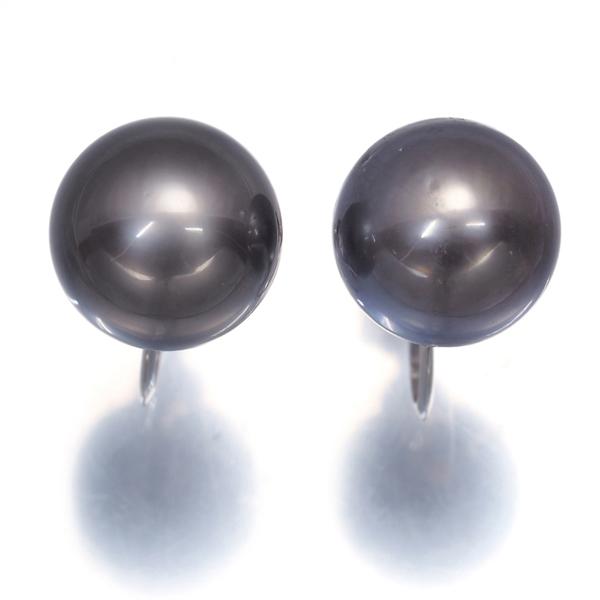 ブラックパール 真珠 10.6mm/10.8mm 一粒 イヤリング K14WG GENJ 