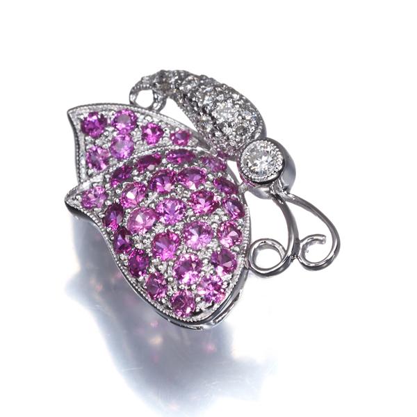 ルビー 0.991ct ダイヤ ダイヤモンド 0.13ct パヴェ 蝶 バタフライ 