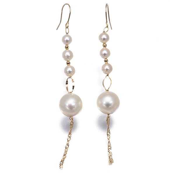 パール 真珠 3.6-8.0mm フリンジ フック ピアス K18YG GENJ_1