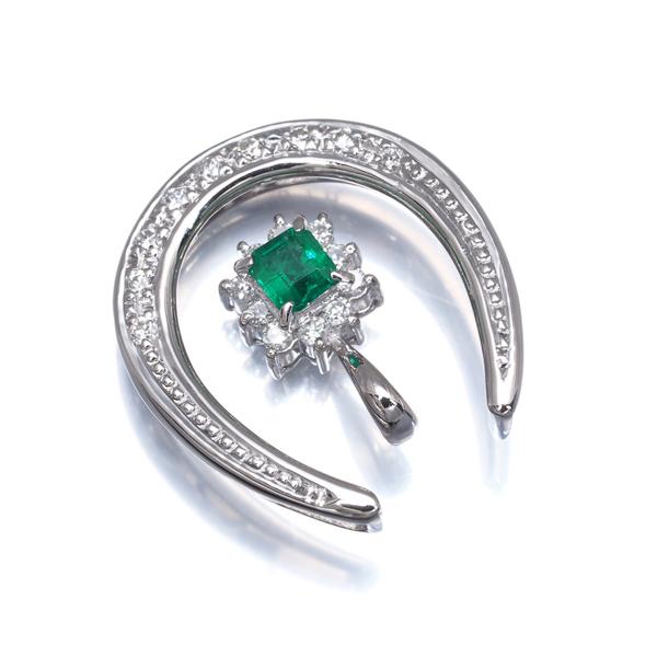 エメラルド 0.17ct ダイヤ ダイヤモンド 0.24ct ホースシュー 3WAY ペンダントトップ Pt900 GENJ 大幅値下げ品 |  | 01