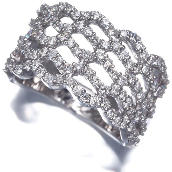 ダイヤ ダイヤモンド 1.12ct ウェーブ 透かし リング K18WG ソーティング 指輪 GENJ_7