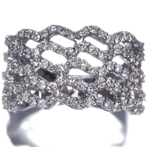 ダイヤ ダイヤモンド 1.12ct ウェーブ 透かし リング K18WG ソーティング 指輪 GENJ_1