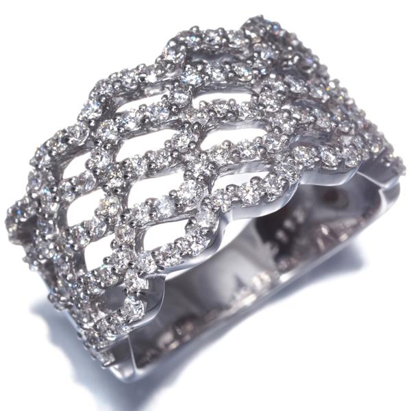 ダイヤ ダイヤモンド 1.12ct ウェーブ 透かし リング K18WG ソーティング 指輪 GENJ_2