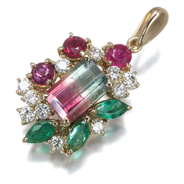バイカラートルマリン 1.36ct エメラルド ルビー 0.55ct ダイヤ ダイヤモンド ペンダントトップ K18 ソGENJ |  | 05
