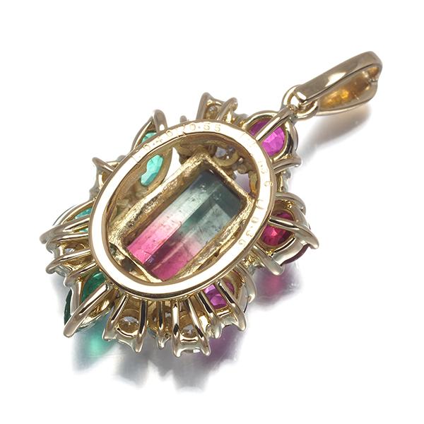 バイカラートルマリン 1.36ct エメラルド ルビー 0.55ct ダイヤ ダイヤモンド ペンダントトップ K18 ソGENJ |  | 02