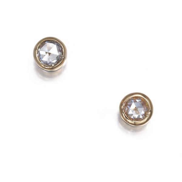 ローズカットダイヤ ダイヤモンド 0.17ct/0.15ct 一粒 ピアス K18YG 