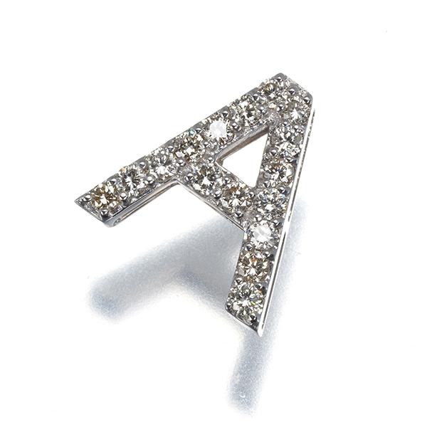 ライトブラウンダイヤ ダイヤモンド 0.32ct アルファベット イニシャル A ペンダントトップ K18WG GENJの画像