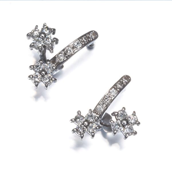 ダイヤ ダイヤモンド 0.25ct/0.25ct フラワー ピアス K18WG GENJ 