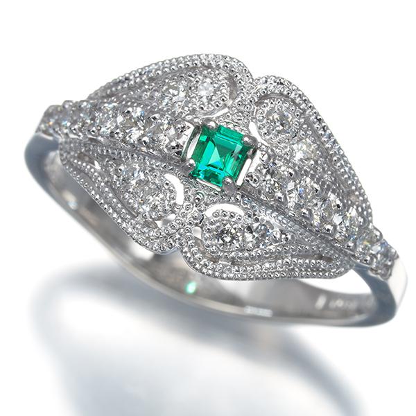 エメラルド 0.06ct ダイヤ ダイヤモンド 0.26ct ミルグレイン リング Pt900 指輪 GENJ 大幅値下げ品 |  | 04