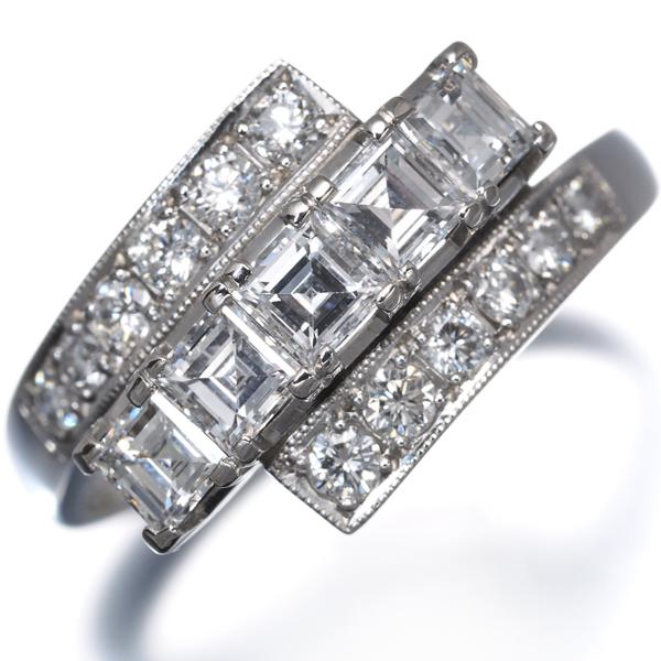 ダイヤ ダイヤモンド 0.73ct/0.29ct スクエアカット 2種カット リング 