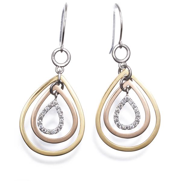 ダイヤ ダイヤモンド 0.08ct/0.08ct スリーカラー ドロップ ピアス 