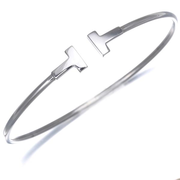 【美品】ティファニー ナロー カフ ワイド バングル ブレスレット SV925 TIFFANY&Co.（ティファニー） ブレスレット Tワイヤー ナロー バングル
