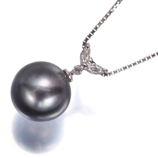 ブラック パール 真珠 10.1mm ダイヤ ダイヤモンド 0.08ct ネックレス 