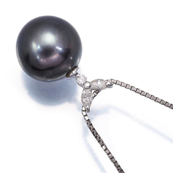 ブラック パール 真珠 10.1mm ダイヤ ダイヤモンド 0.08ct ネックレス 