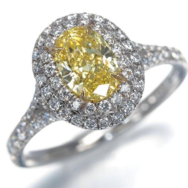 ティファニー リング イエロー ダイヤ ダイヤモンド 0.92ct ソレスト ダブルハロー 11号 Pt950/K18YG 箱 指輪 BLJ_1