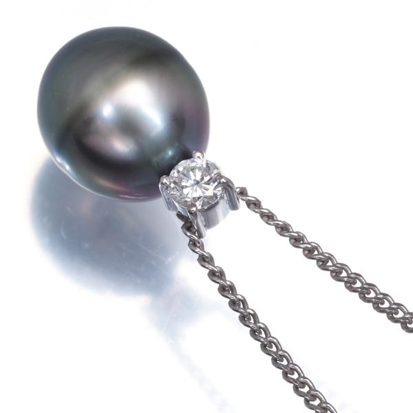 TASAKI タサキ ネックレス ブラック パール 真珠 9.5mm ダイヤ 