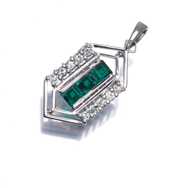 クレサンベール ペンダントトップ 再結晶エメラルド 0.36ct ダイヤ ダイヤモンド 0.20ct K14WG BLJ/GENJ