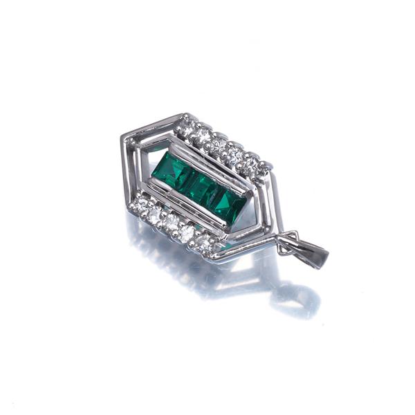 クレサンベール ペンダントトップ 再結晶エメラルド 0.36ct ダイヤ ダイヤモンド 0.20ct K14WG BLJ/GENJ