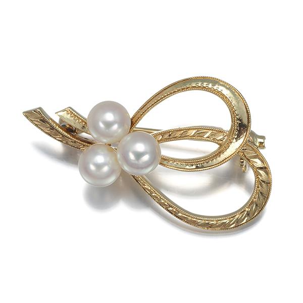 MIKIMOTO（ミキモト） ブローチ パール 真珠 5.0mm リボン K14YG BLJ