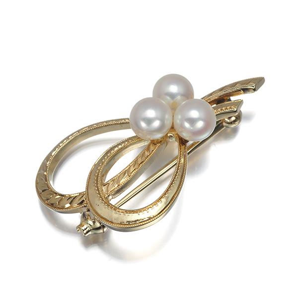 ミキモト MIKIMOTO パールブローチ リボン 5珠 シルバー 皇室御用達 MIKIMOTO（ミキモト） ブローチ パール 真珠 5.0mm リボン K14YG BLJ