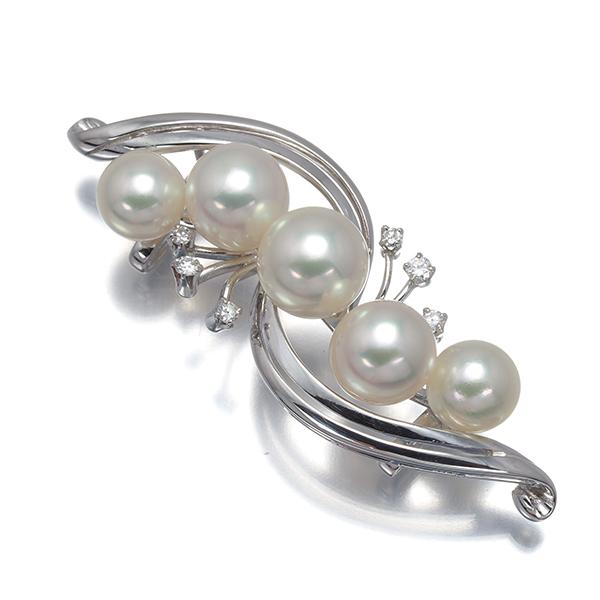 MIKIMOTO ミキモト パール　ブローチ　帯留め　ヴィンテージ　シルバー MIKIMOTO（ミキモト） 帯留め パール 真珠 6.3-7.9mm ダイヤ