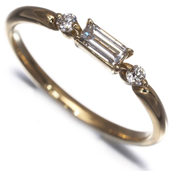 ダイヤ ダイヤモンド 0.25ct バゲット 2種カット リング K18YG 指輪 