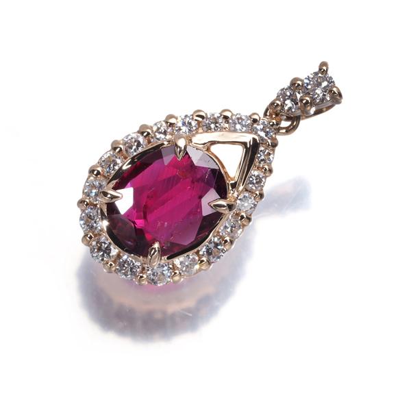ルビー 0.95ct ダイヤ ダイヤモンド0.37ct ティアドロップ ペンダント 