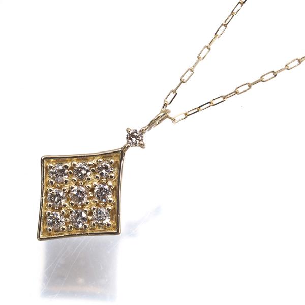 ダイヤ ダイヤモンド 0.10ct パヴェ ひし形 ネックレス K18YG GENJ_4
