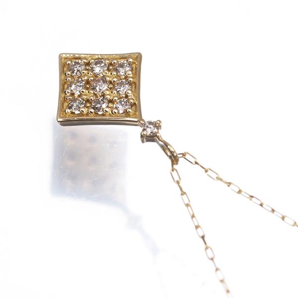 ダイヤ ダイヤモンド 0.10ct パヴェ ひし形 ネックレス K18YG GENJ_1