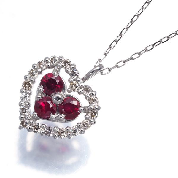 ルビー 0.15ct ダイヤ ダイヤモンド 0.08ct ハート ネックレス Pt950 