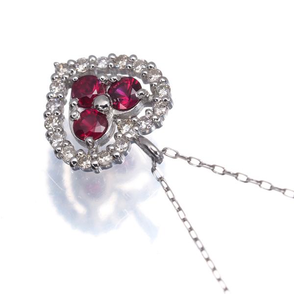 ルビー 0.15ct ダイヤ ダイヤモンド 0.08ct ハート ネックレス Pt950 