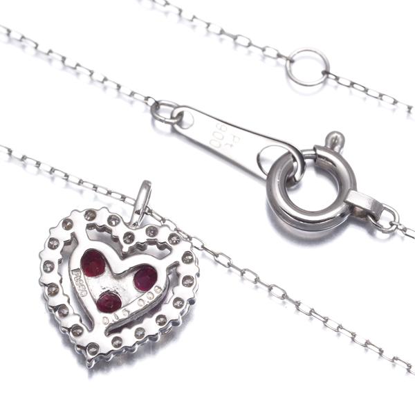 ルビー 0.15ct ダイヤ ダイヤモンド 0.08ct ハート ネックレス Pt950